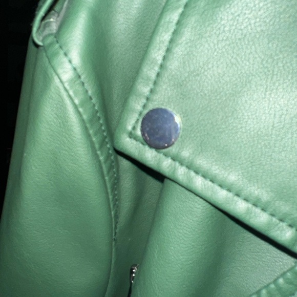 Women's Green Faux Leather Jacket - Picture 4 of 5